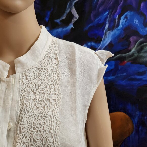 Coldwater Creek Linen Tunic Size M White Lace and Pattern - Picture 5 of 16